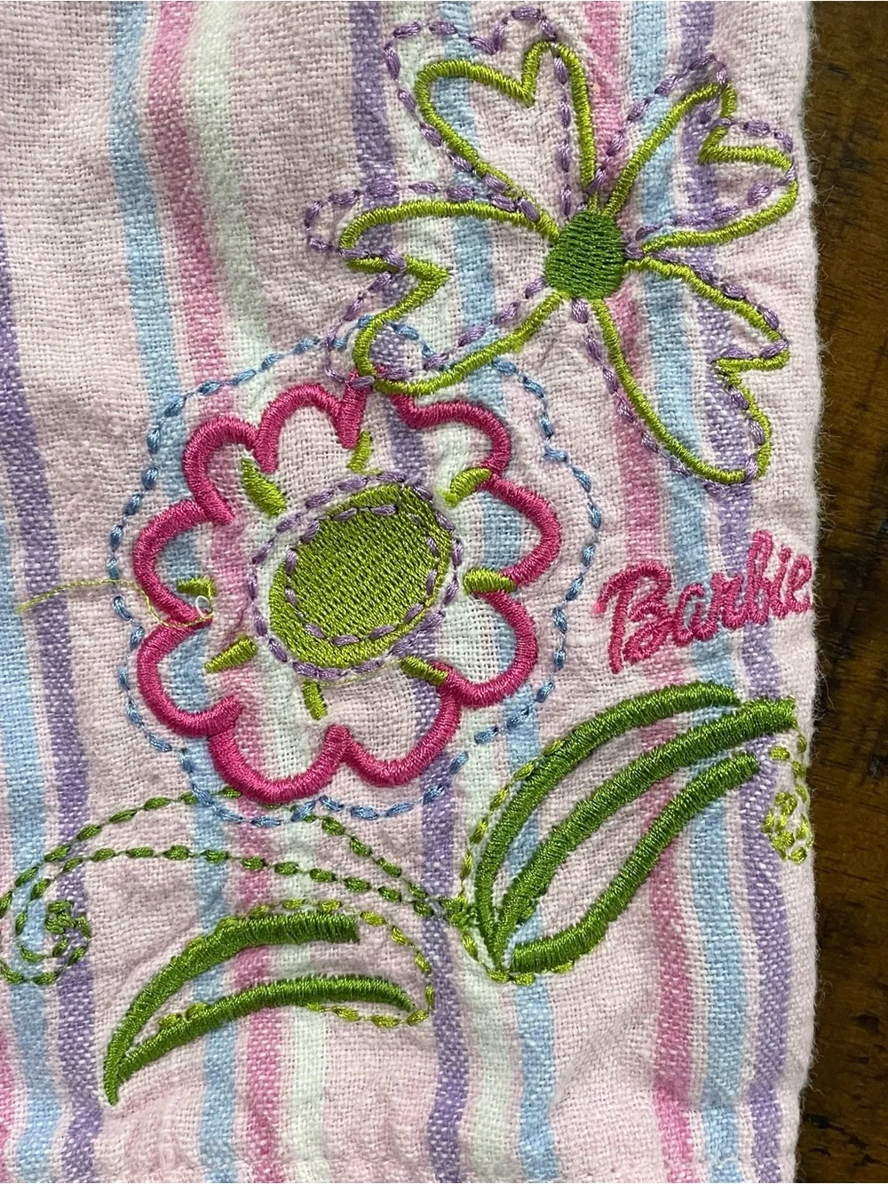 Vintage 2003 Barbie Y2K Pink Striped Embroidered Pants Size 4